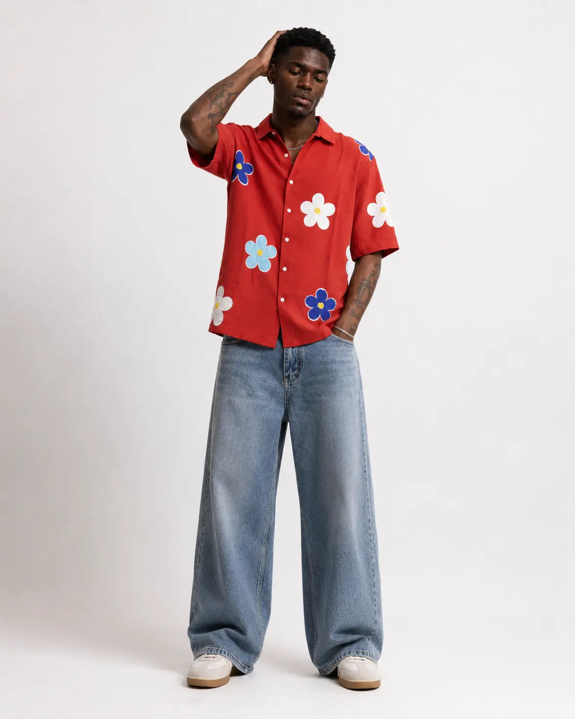 Men's Oversized Floral Printed Half Sleeve Shirt