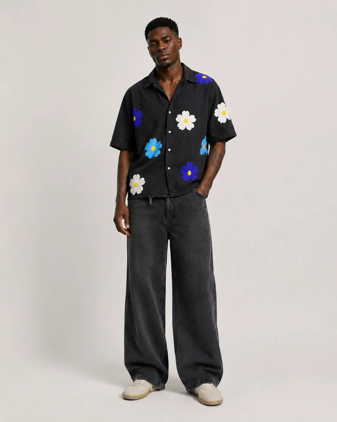 Men's Oversized Floral Printed Half Sleeve Shirt